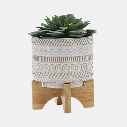 Sagebrook Home 5" Tribal Planter W/ Wood Stand Beige Wishlist Create New