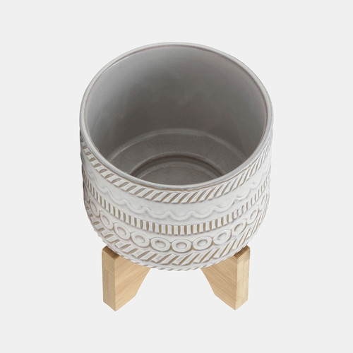 Sagebrook Home 5" Tribal Planter W/ Wood Stand Beige Wishlist Create New