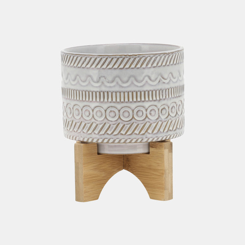 sagebrook home 5" Tribal Planter W/ Wood Stand Beige Wishlist Create New