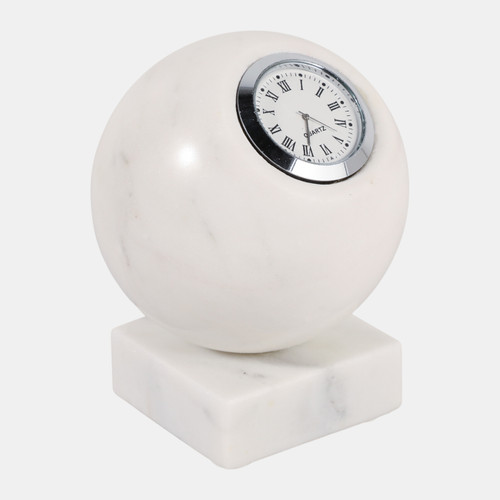 Sagebrook Home 5x4" Round Marble Clock On Base White/silver Wishlist Create New