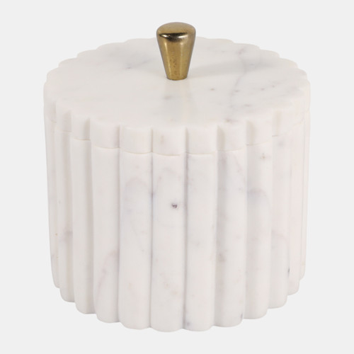 sagebrook home 5x5" Ribbed Marble Round Box W/ Knob White/gold Wishlist Create New