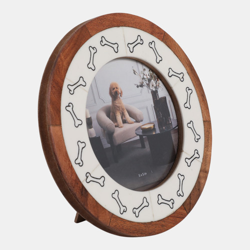 Sagebrook Home 5x5" Round Dog Bones Photo Frame Ivory/natural Wishlist Create New