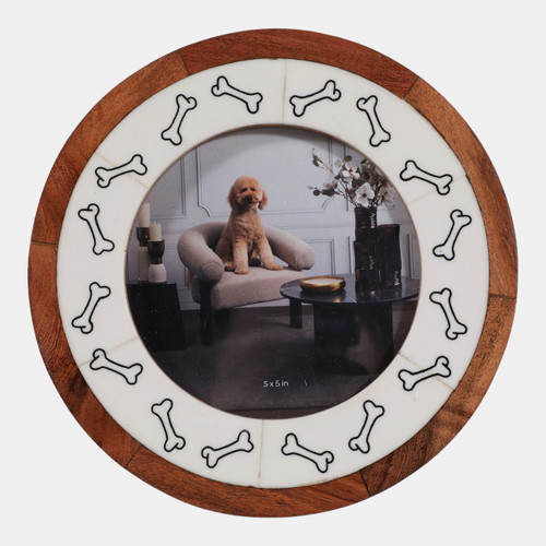 sagebrook home 5x5" Round Dog Bones Photo Frame Ivory/natural Wishlist Create New