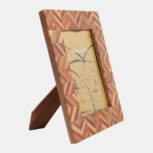 Sagebrook Home 5x7" Wood Herringbone Inlay Photo Frame Natural Wishlist Create New