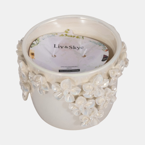 Sagebrook Home 6" 18oz Spiced Cranberry Applique Candle Iridescnt Wishlist Create New