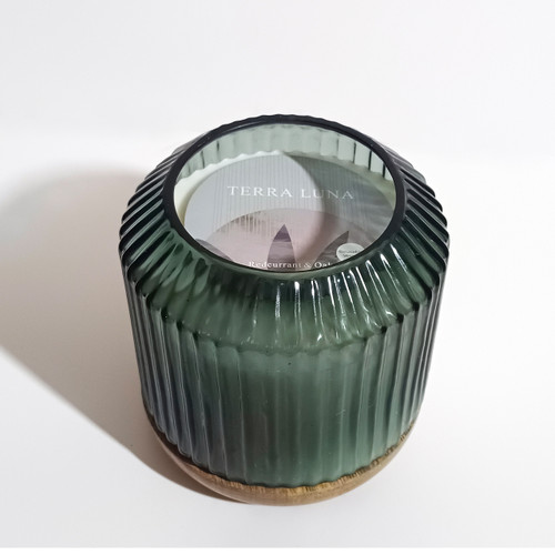 Sagebrook Home 6" 42oz Glass Candle W/ Wood Base Green Wishlist Create New