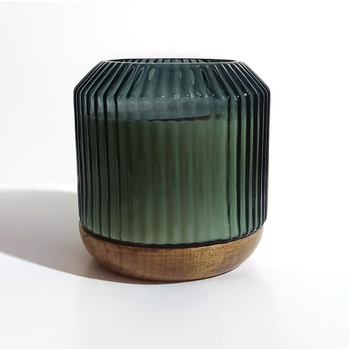 sagebrook home 6" 42oz Glass Candle W/ Wood Base Green Wishlist Create New