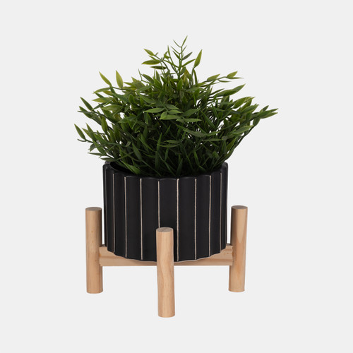 Sagebrook Home 6" Ceramic Fluted Planter W/ Wood Stand Black Wishlist Create New