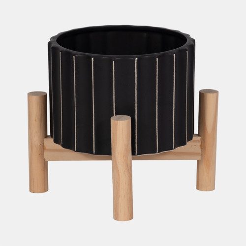 sagebrook home 6" Ceramic Fluted Planter W/ Wood Stand Black Wishlist Create New