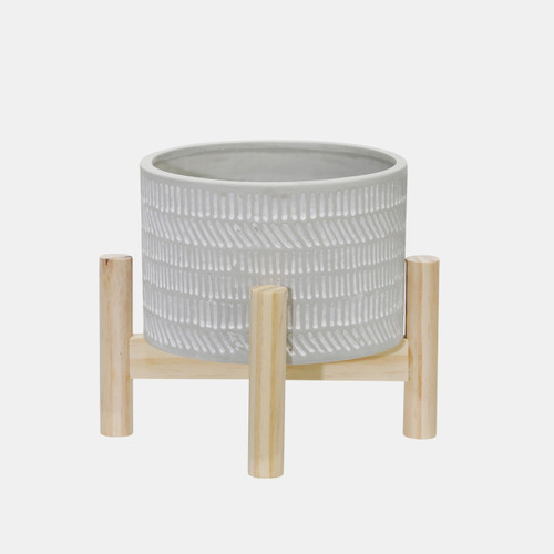 Sagebrook Home 6" Ceramic Tribal Planter W/ Wood Stand Beige Wishlist Create New