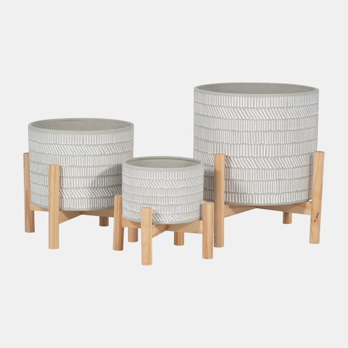 Sagebrook Home 6" Ceramic Tribal Planter W/ Wood Stand Beige Wishlist Create New