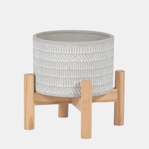 sagebrook home 6" Ceramic Tribal Planter W/ Wood Stand Beige Wishlist Create New