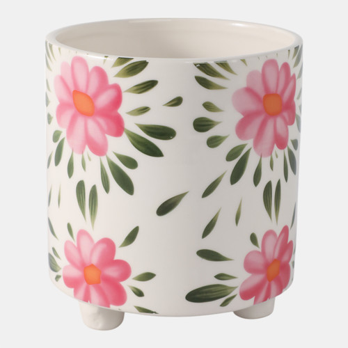 Sagebrook Home 6" Footed Hand Painted Pink Flower Planter Multi Wishlist Create New