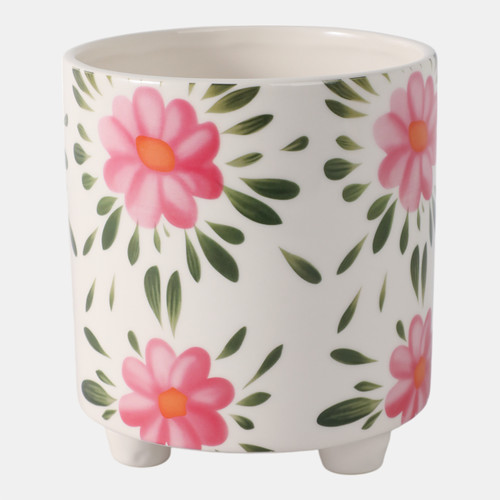 Sagebrook Home 6" Footed Hand Painted Pink Flower Planter Multi Wishlist Create New