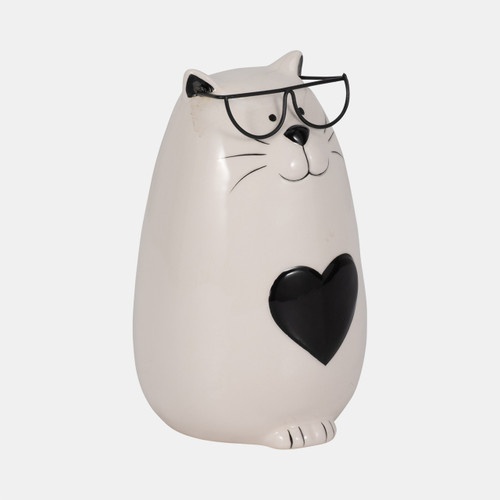 Sagebrook Home 6" Heart Tummy Kitty With Glasses White/black Wishlist Create New