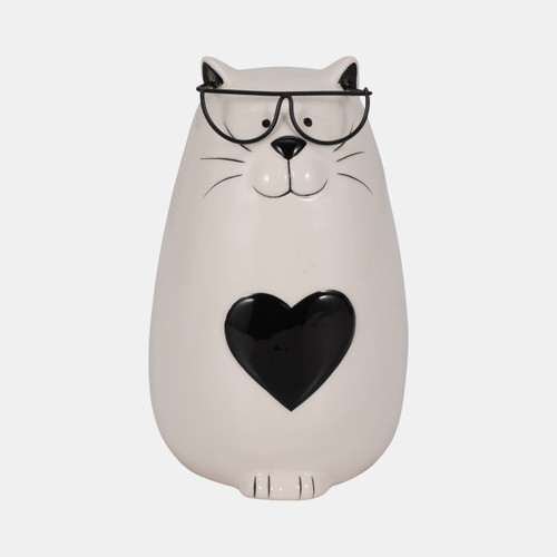 sagebrook home 6" Heart Tummy Kitty With Glasses White/black Wishlist Create New