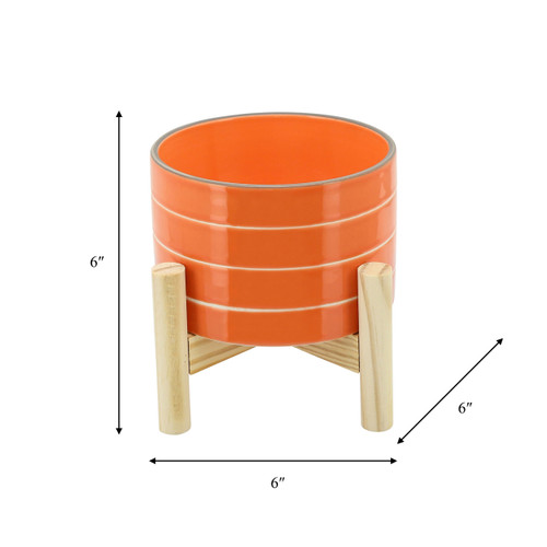 Sagebrook Home 6" Striped Planter W/ Wood Stand Orange Wishlist Create New