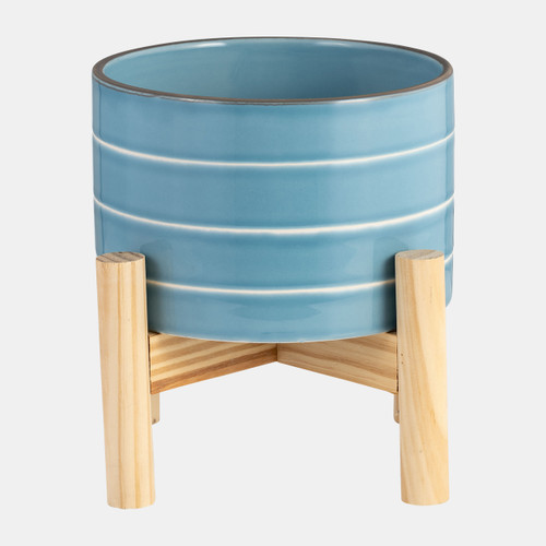 Sagebrook Home 6" Striped Planter W/ Wood Stand Skyblue Wishlist Create New