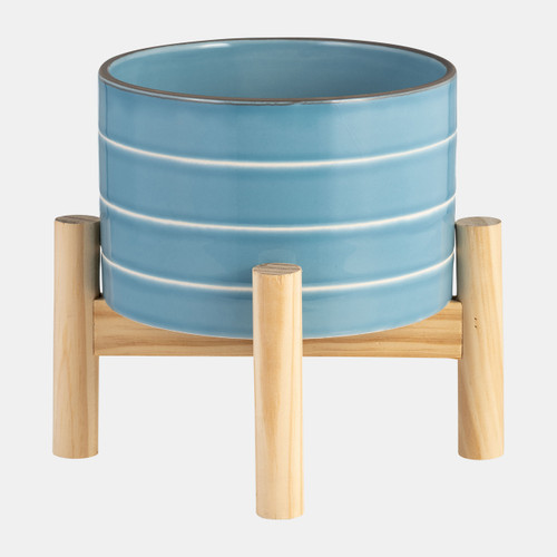 Sagebrook Home 6" Striped Planter W/ Wood Stand Skyblue Wishlist Create New