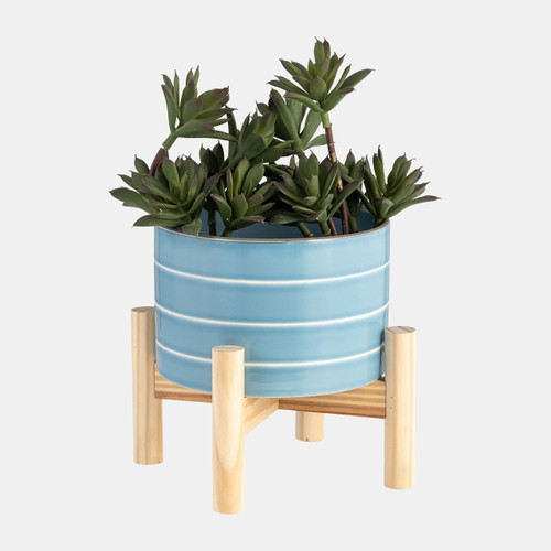 Sagebrook Home 6" Striped Planter W/ Wood Stand Skyblue Wishlist Create New