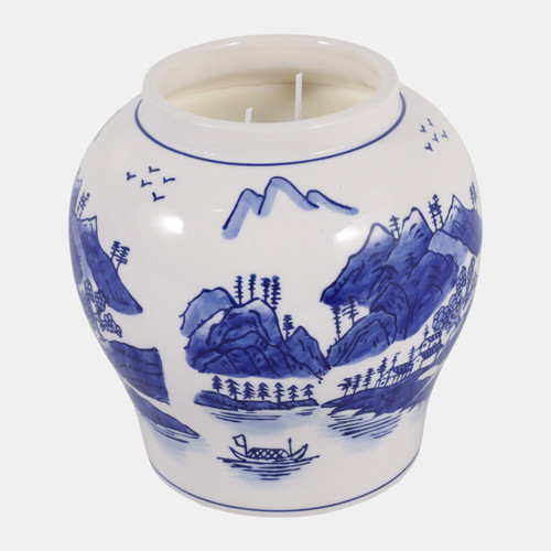 Sagebrook Home 7" 39 Oz Neroli & Basil Chinoiserie Candle Blue/w Wishlist Create New