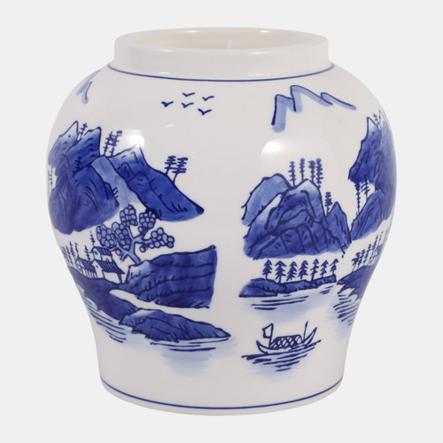 Sagebrook Home 7" 39 Oz Neroli & Basil Chinoiserie Candle Blue/w Wishlist Create New