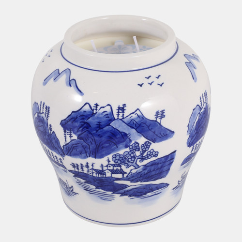 sagebrook home 7" 39 Oz Neroli & Basil Chinoiserie Candle Blue/w Wishlist Create New