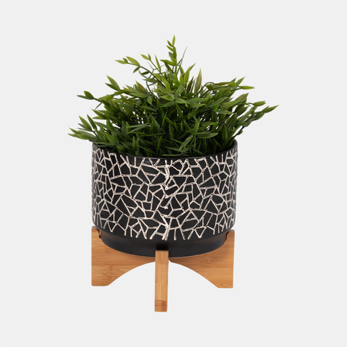 Sagebrook Home 7" Crackled Planter W/ Wood Stand Black Wishlist Create New