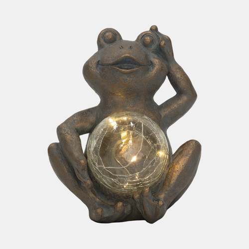 Sagebrook Home 7" Frog With Solar Orb Antique Copper Wishlist Create New