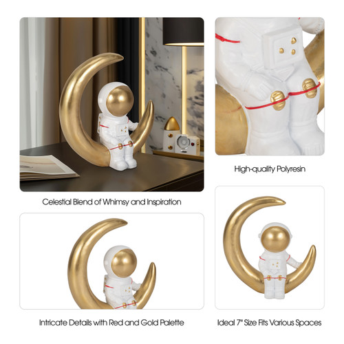 Sagebrook Home 7" Space Man On Crescent Moon White/gold Wishlist Create New