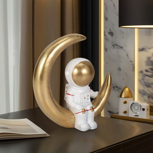 Sagebrook Home 7" Space Man On Crescent Moon White/gold Wishlist Create New