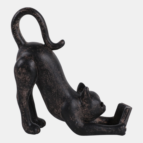 Sagebrook Home 7x6" Kitty Stretching And Reading Brown Wishlist Create New