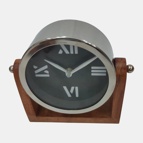 Sagebrook Home 7x7" Clock On Wood Base Natural/silver Wishlist Create New