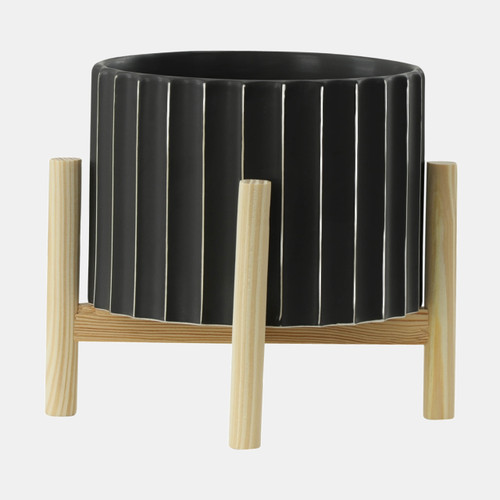 Sagebrook Home 8" Ceramic Fluted Planter W/ Wood Stand Black Wishlist Create New