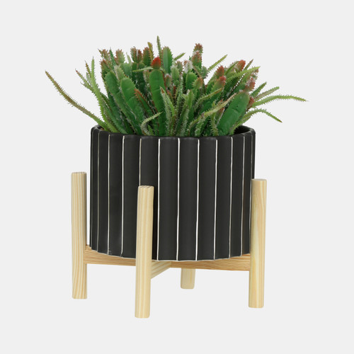 Sagebrook Home 8" Ceramic Fluted Planter W/ Wood Stand Black Wishlist Create New