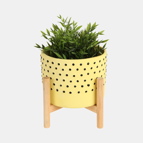 Sagebrook Home 8" Dotted Planter W/ Wood Stand Yellow Wishlist Create New