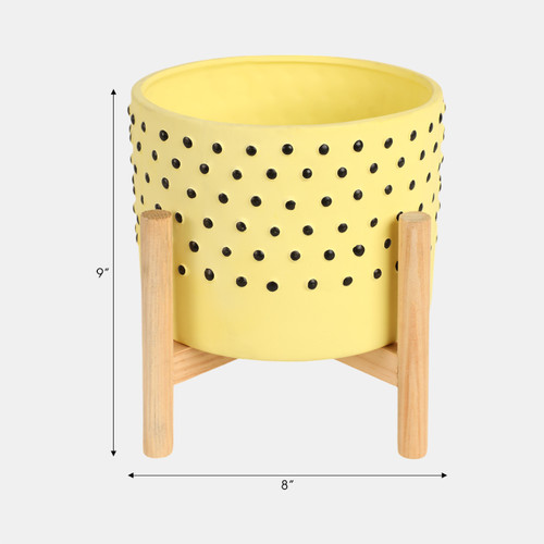 Sagebrook Home 8" Dotted Planter W/ Wood Stand Yellow Wishlist Create New