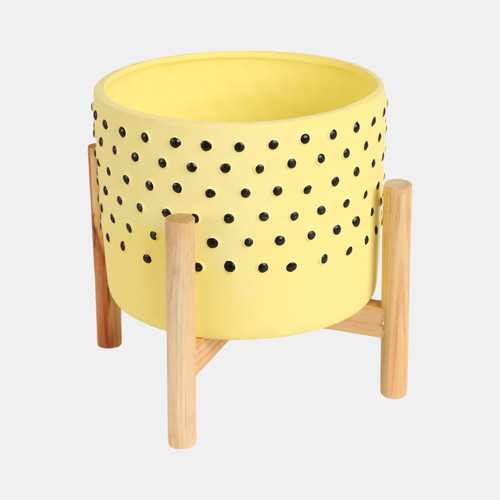 Sagebrook Home 8" Dotted Planter W/ Wood Stand Yellow Wishlist Create New