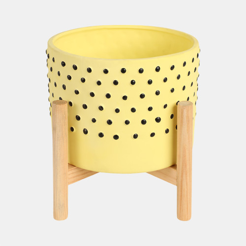 sagebrook home 8" Dotted Planter W/ Wood Stand Yellow Wishlist Create New