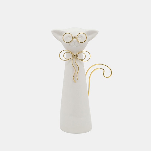 Sagebrook Home 8"h Cat W/glasses Deco White Wishlist Create New