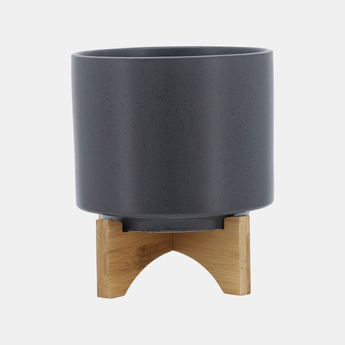 sagebrook home 8" Planter W/ Wood Stand Matte Gray Wishlist Create New