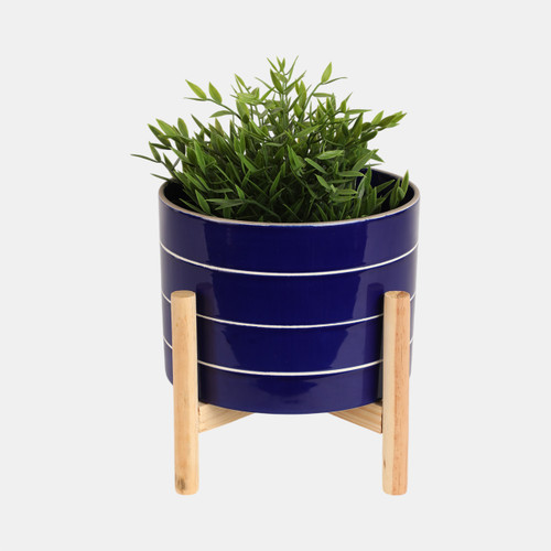 Sagebrook Home 8" Striped Planter W/ Wood Stand Navy Wishlist Create New