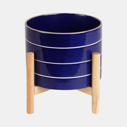 sagebrook home 8" Striped Planter W/ Wood Stand Navy Wishlist Create New