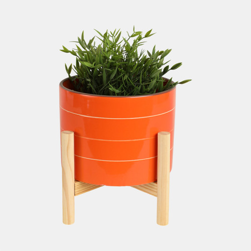 Sagebrook Home 8" Striped Planter W/ Wood Stand Orange Wishlist Create New