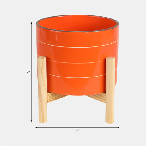 Sagebrook Home 8" Striped Planter W/ Wood Stand Orange Wishlist Create New