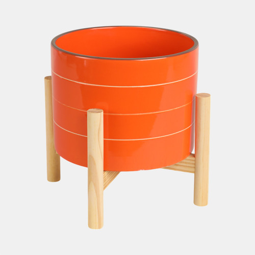 Sagebrook Home 8" Striped Planter W/ Wood Stand Orange Wishlist Create New