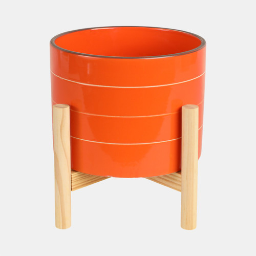 sagebrook home 8" Striped Planter W/ Wood Stand Orange Wishlist Create New