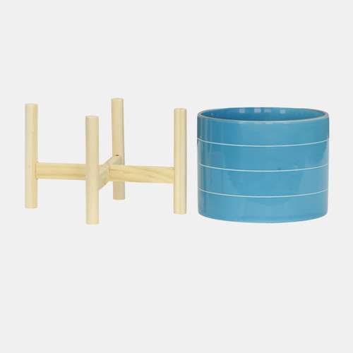 Sagebrook Home 8" Striped Planter W/ Wood Stand Skyblue Wishlist Create New