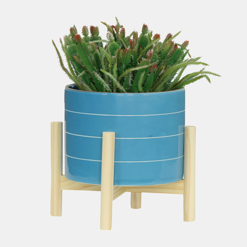 Sagebrook Home 8" Striped Planter W/ Wood Stand Skyblue Wishlist Create New