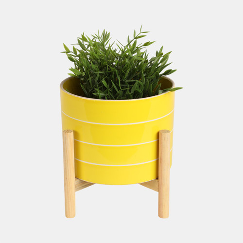 Sagebrook Home 8" Striped Planter W/ Wood Stand Yellow Wishlist Create New